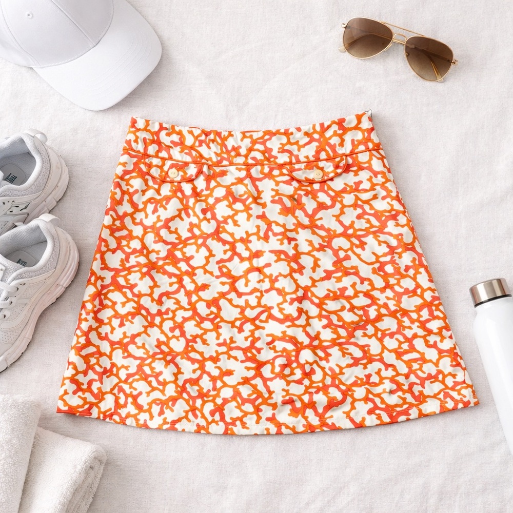 J. McLaughlin Coral-Print Skirt - Size 6 - Orange & White Resort Style